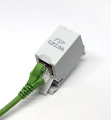 Zásuvka na DIN lištu se spojkou cat.6A STP RJ-45-RJ45