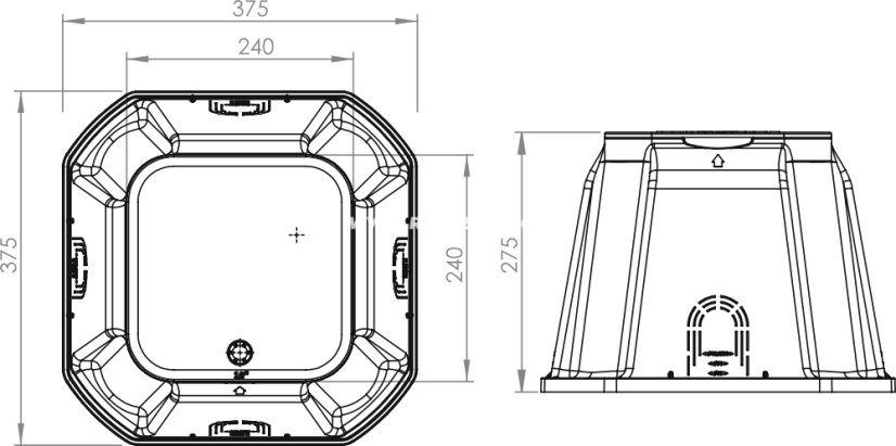 Kabelová komora P10, 370x370 mm, včetně plastového víka, rozměry