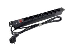 19“ napájecí panel 1U, 8xCZ, vypínač, 2m kábel CZ, RAL9005