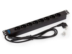 RAB-PD-X01-A1 - 19“ rozvodný panel 8xCZ zásuvka, 3x1,5mm, 2m kábel CZ-DE,RAL9005