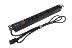 19“ napájecí panel 8x230V 16A s vypínačem, kabel 1,8m , 1U