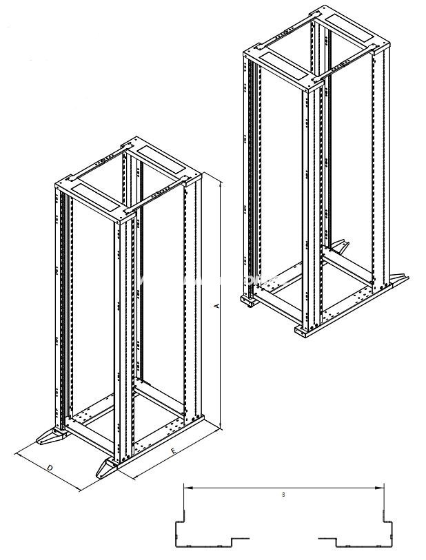 RSX 19" otevřený stojan 27U dvoudílný Flexi Frame, schéma