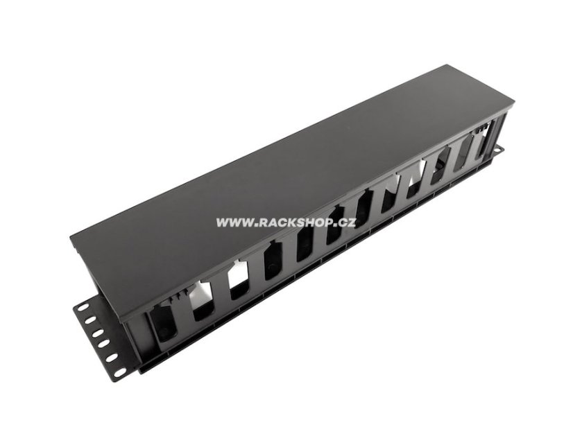 19‘‘ vyvazovací panel s plastovou lištou 2U, průchozí