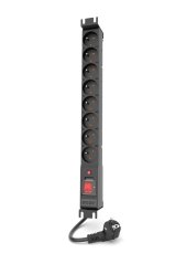 Acar S8 - 3m,19“ rozvodný panel, 8xCZ, prepäťová ochrana, vypínač, RAL9005