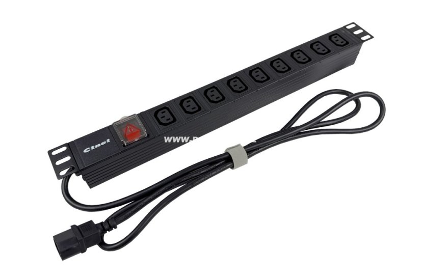 19“ napájecí panel 8x230V 16A s vypínačem, kabel 1,8m , 1U