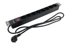 19“ napájecí panel 1U, 8xCZ, vypínač, 2m kábel CZ, RAL9005