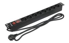 19“ napájecí panel 1U, 8xCZ, prepäťová ochrana, vypínač, 2m kábel CZ, RAL9005
