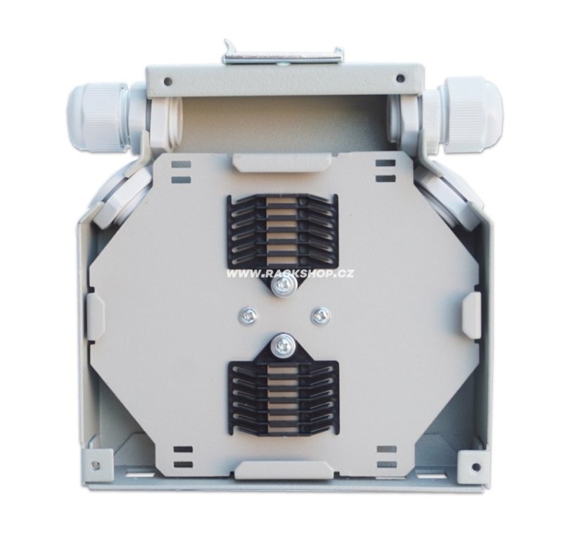 Opticky box na DIN listu 8x SC (LC), držáky optických svarů