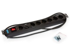RAB-PD-X04-A1 - 19“ rozvodný panel 8xDE zásuvka, 3x1,5mm, 2m kábel CZ-DE,vypínač