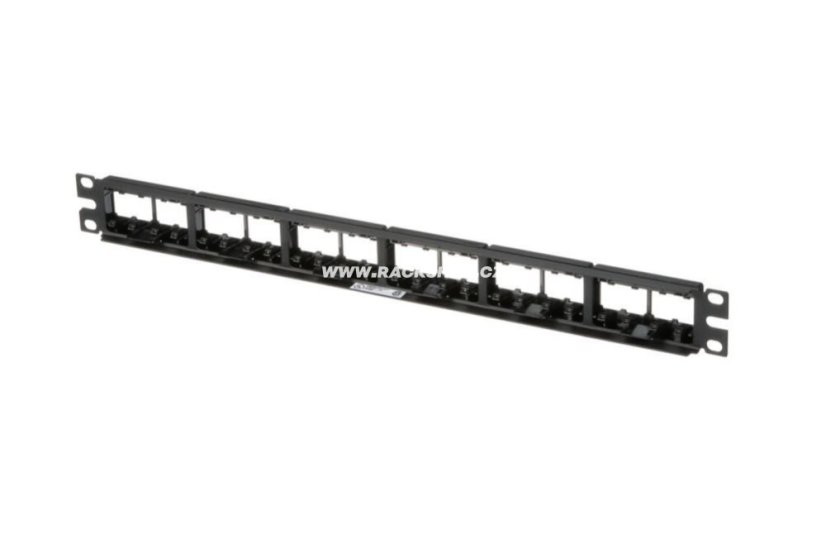 Panduit patch panel CPP24WBLY neosazený 1U, UTP, pro 24 modulu MiniCom, zadní pohled