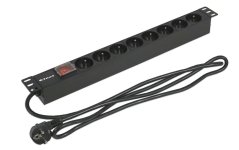 19“ napájecí panel 1U, 8xCZ, vypínač, 1,8m kábel CZ, RAL9005