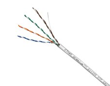 Kabel UTP cat.5e/cat.6 drát PVC, barva šedá/modrá, metráž