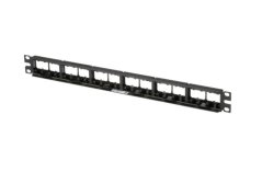 Panduit patch panel CPP24WBLY neosazený 1U, UTP, pro 24 modulu MiniCom, zadní pohled