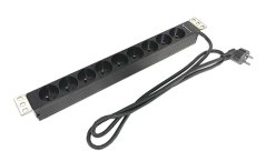 19“ napájecí panel 1U, 9xCZ, 2m kábel CZ, RAL9005