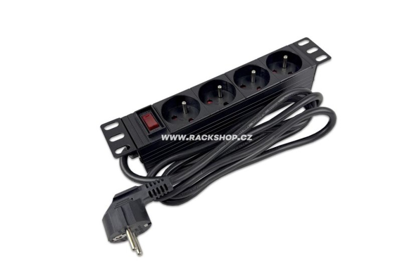 10“ Napájecí panel 4x230V 16A s vypínačem, kabel 1,8m 1U