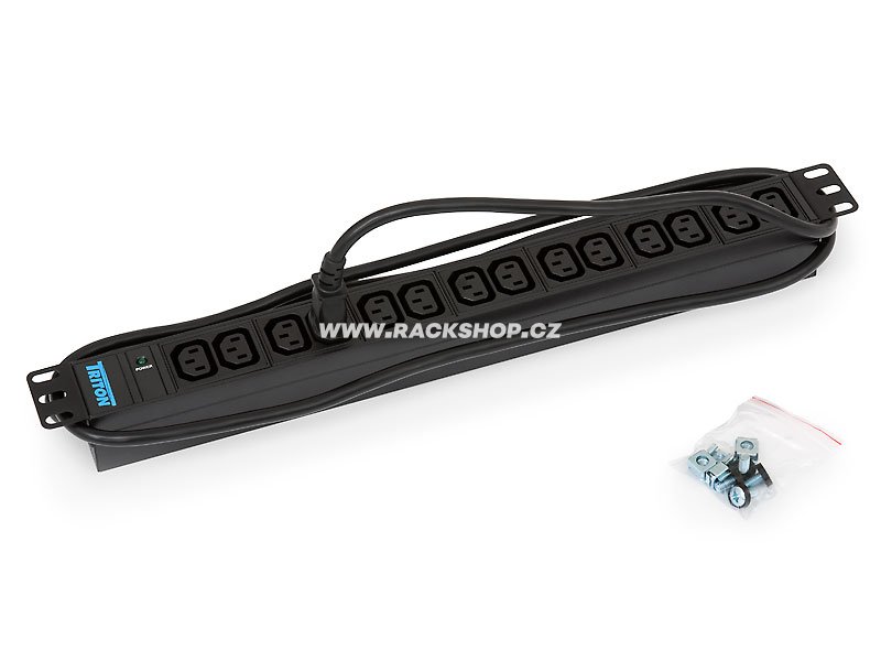 RAB-PD-X09-A1 - 19“ rozvodný panel 14xIEC C13, 3x1,5mm, 2m kabel IEC320 C14